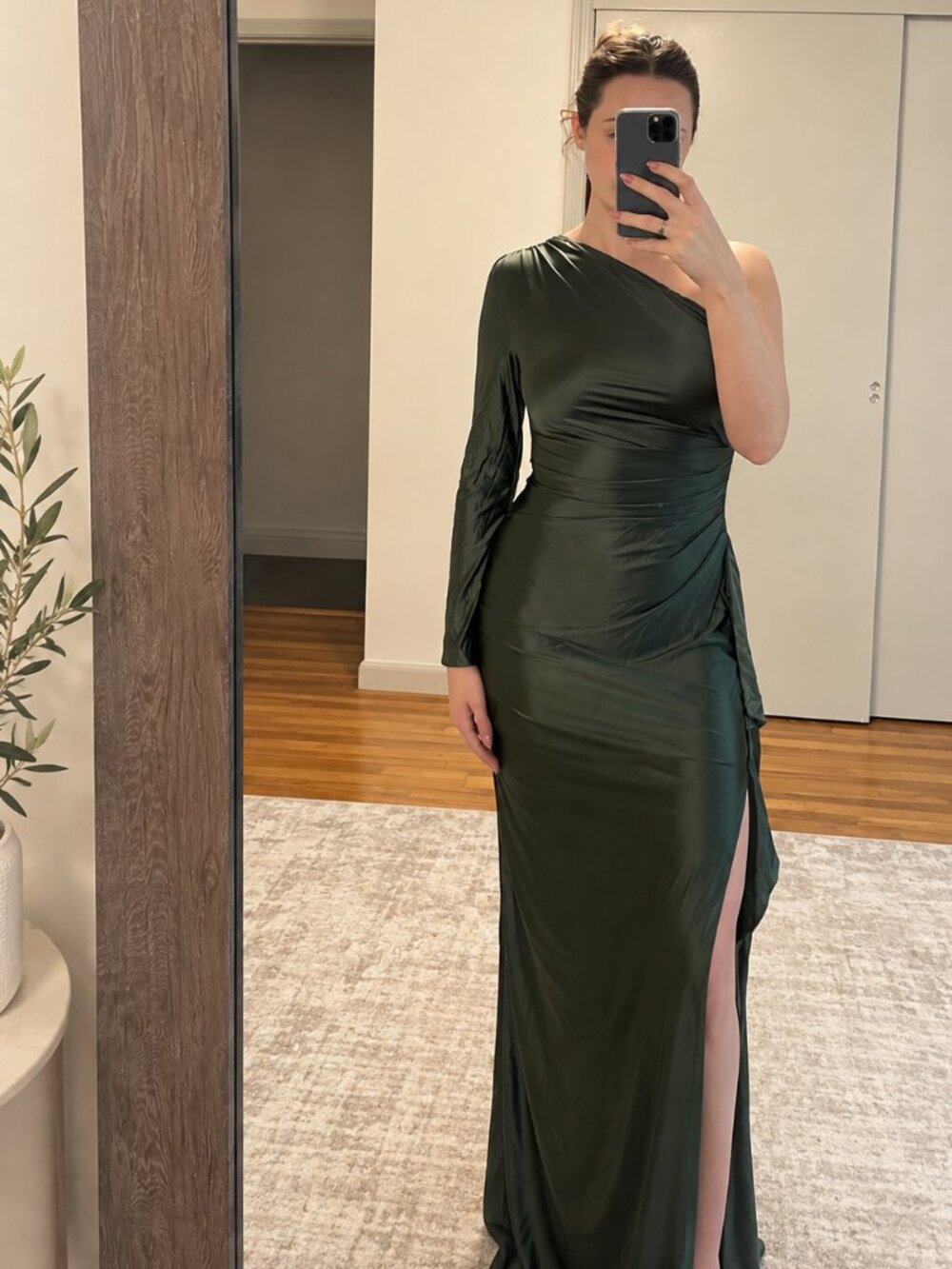 Caracilia Women Satin One Sleeve Wedding Guest Maxi Dress
